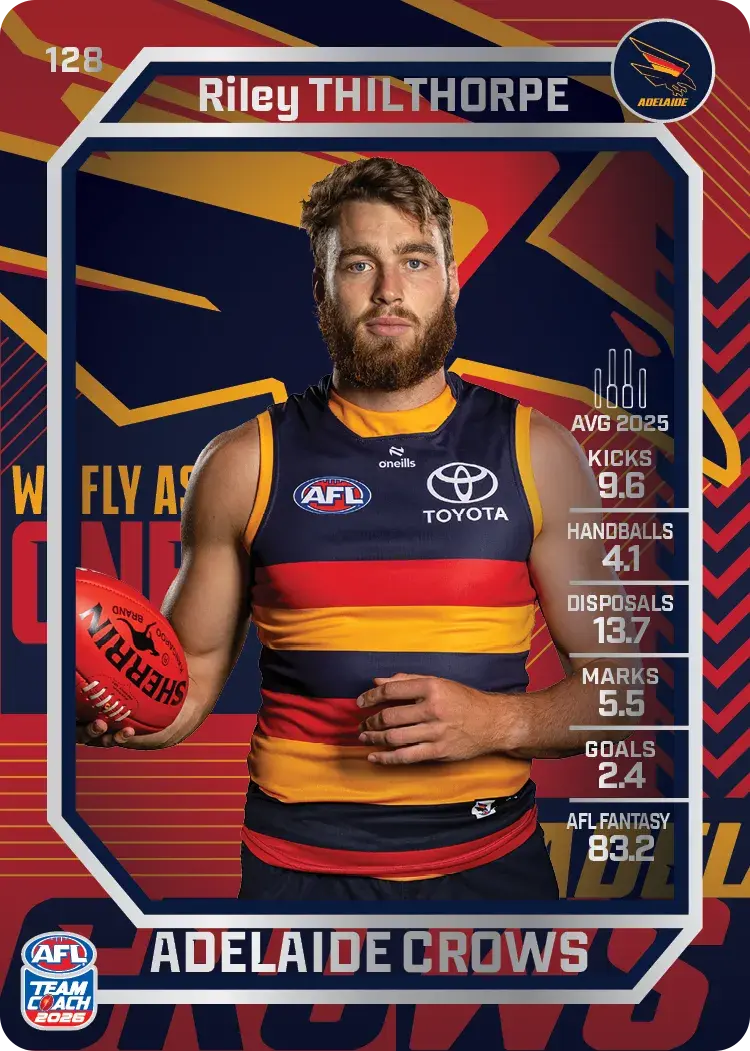Teamcoach 2026 Base Silver Card #128 Riley Tilthorpe - Adelaide Crows