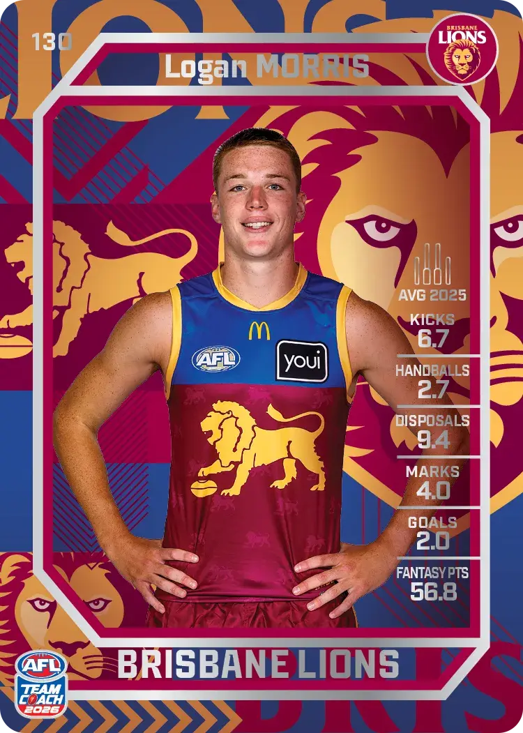 Teamcoach 2026 Base Silver Card #130 Logan Morris - Brisbane Lions