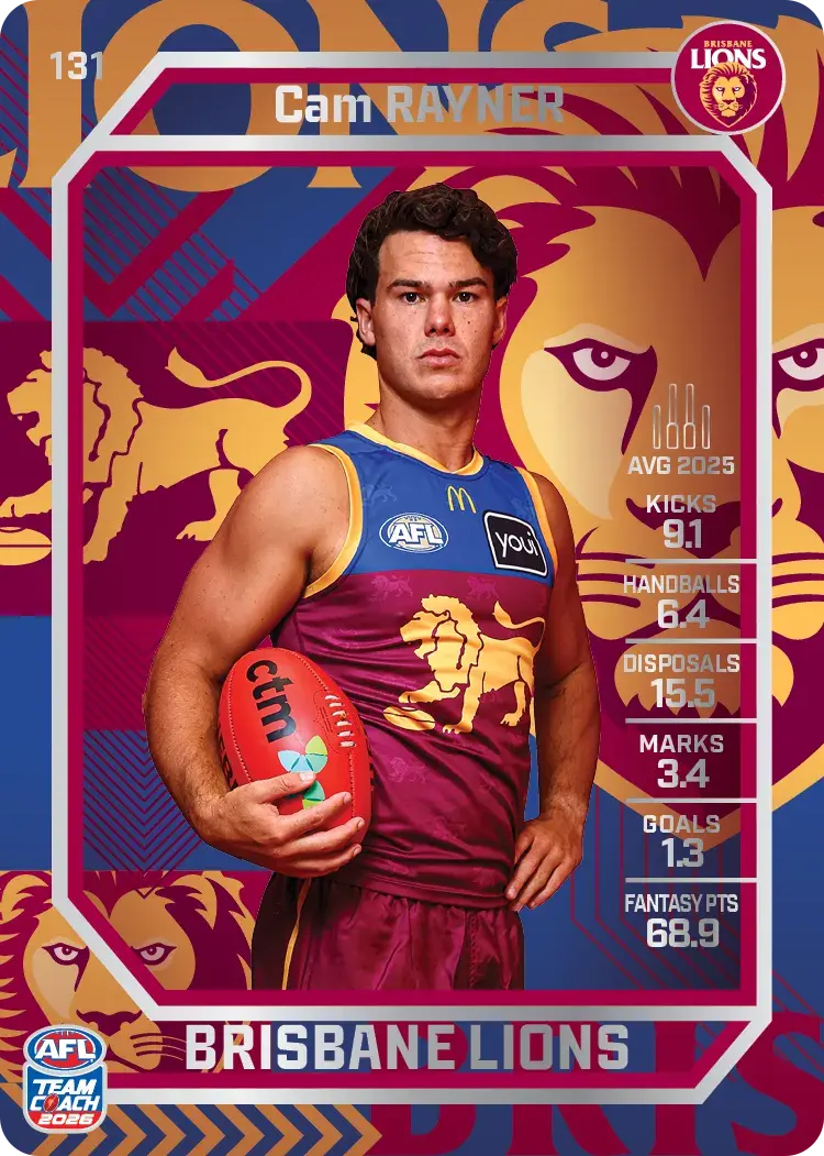 Teamcoach 2026 Base Silver Card #131 Cam Rayner - Brisbane Lions
