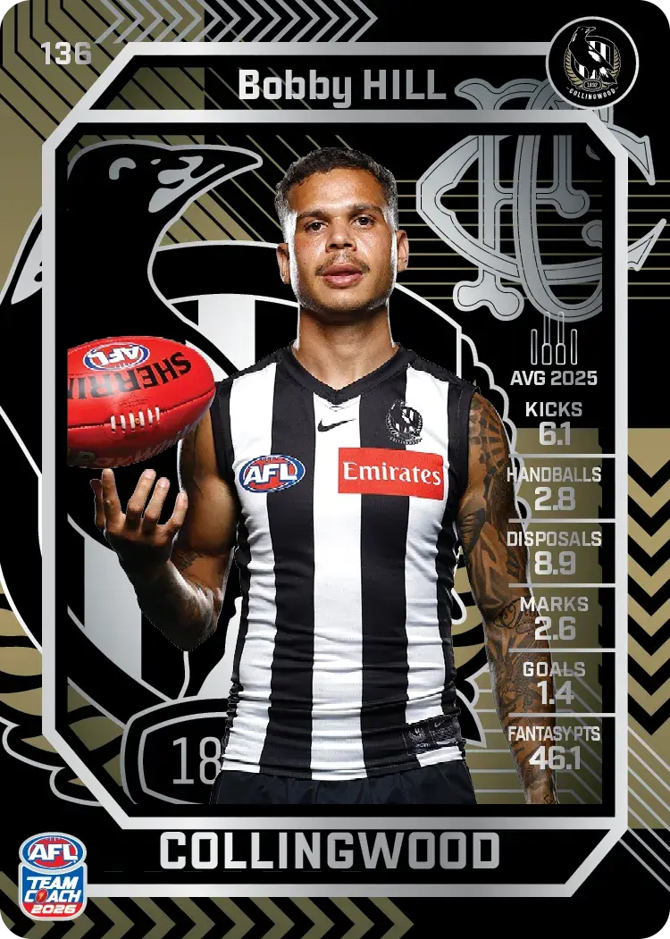 Teamcoach 2026 Base Silver Card #136 Bobby Hill - Collingwood