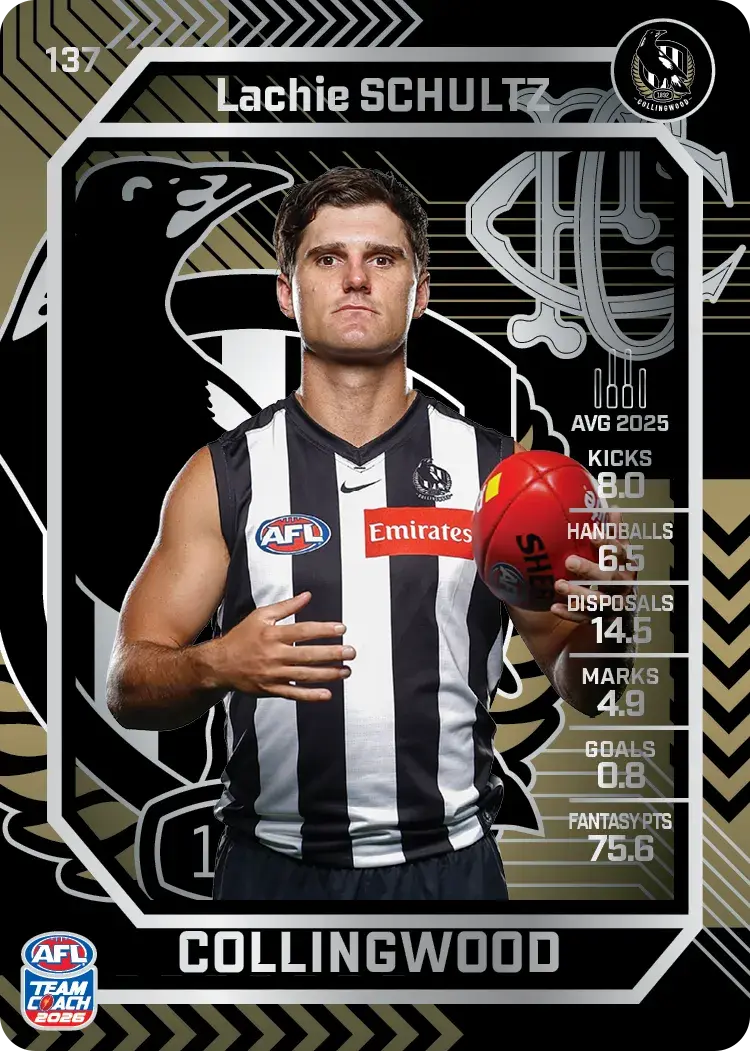 Teamcoach 2026 Base Silver Card #137 Lachie Schultz - Collingwood