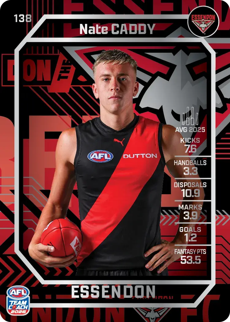 Teamcoach 2026 Base Silver Card #138 Nate Caddy - Essendon