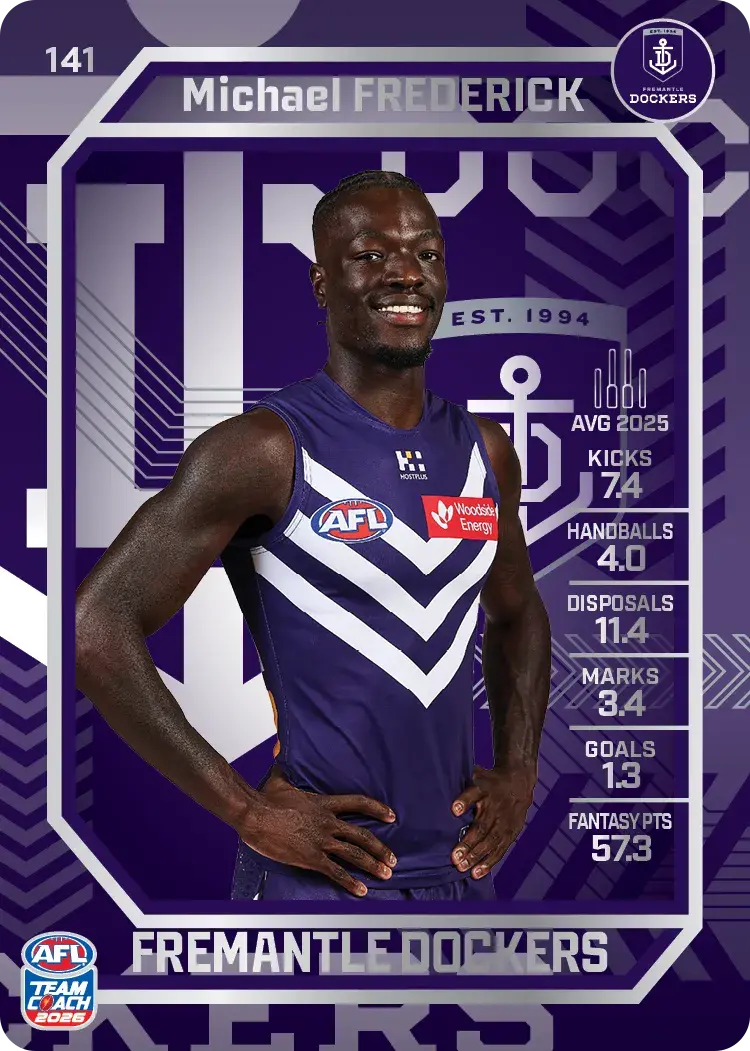 Teamcoach 2026 Base Silver Card #141 Michael Frederick - Fremantle