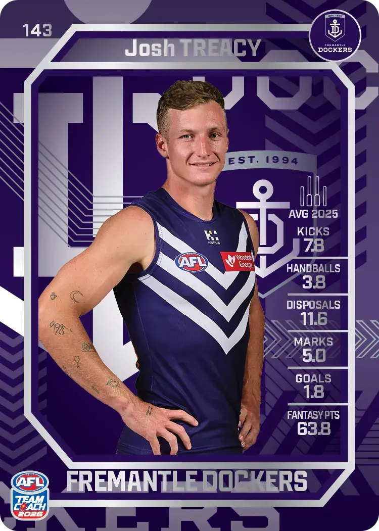 Teamcoach 2026 Base Silver Card #143 Josh Treacy - Fremantle