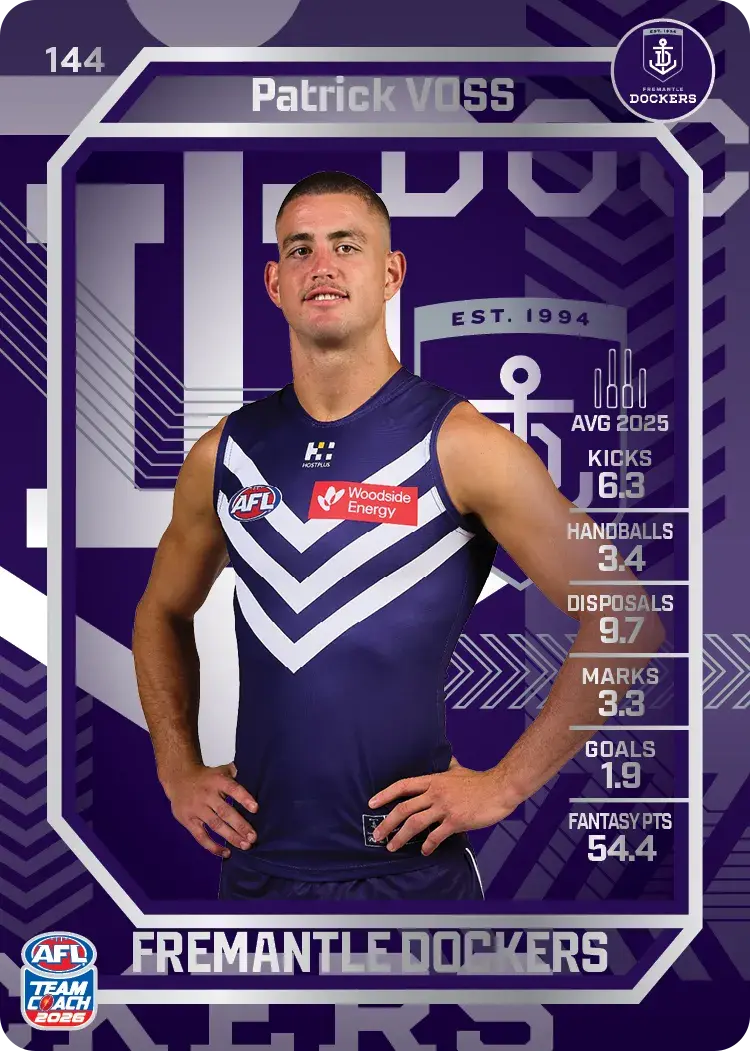 Teamcoach 2026 Base Silver Card #144 Patrick Voss - Fremantle