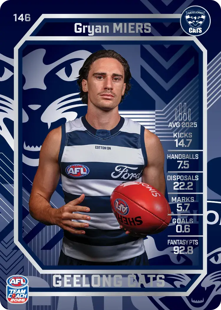 Teamcoach 2026 Base Silver Card #146 Gryan Miers - Geelong