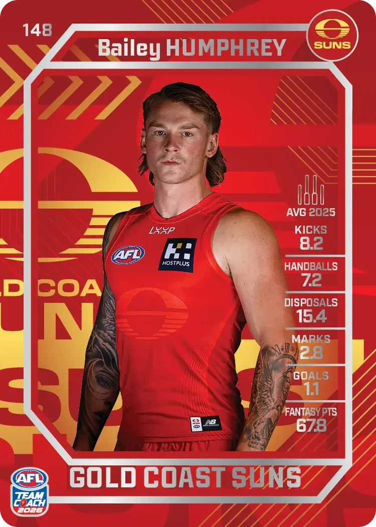 Teamcoach 2026 Base Silver Card #148 Bailey Humphrey - Gold Coast Suns