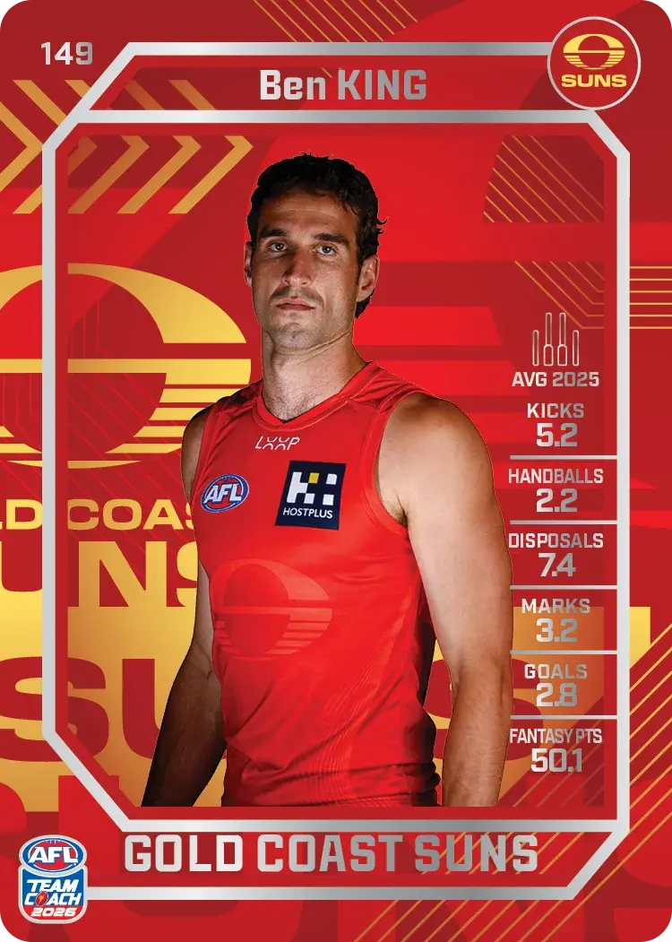 Teamcoach 2026 Base Silver Card #149 Ben King - Gold Coast Suns