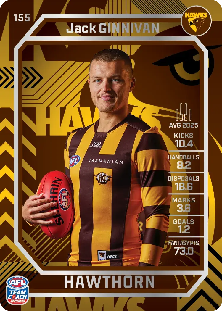 Teamcoach 2026 Base Silver Card #155 Jack Ginnivan - Hawthorn