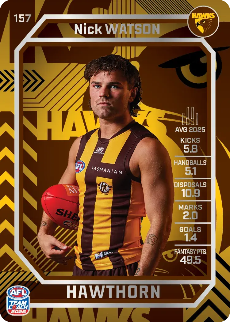 Teamcoach 2026 Base Silver Card #157 Nick Watson - Hawthorn