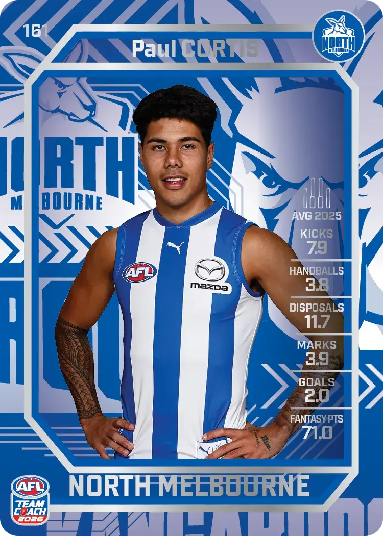 Teamcoach 2026 Base Silver Card #161 Paul Curtis - North Melbourne