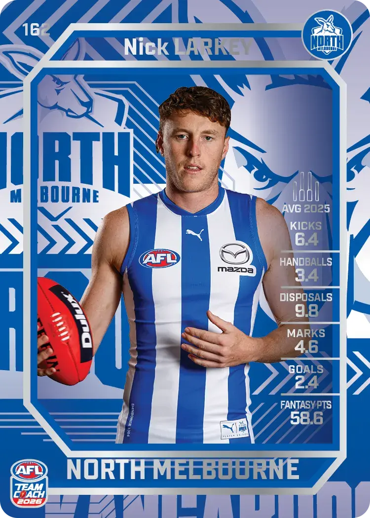 Teamcoach 2026 Base Silver Card #162 Nick Larkey - North Melbourne