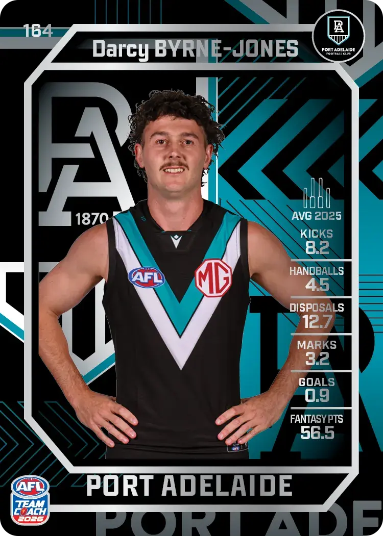 Teamcoach 2026 Base Silver Card #164 Darcy Byrne-Jones - Port Adelaide