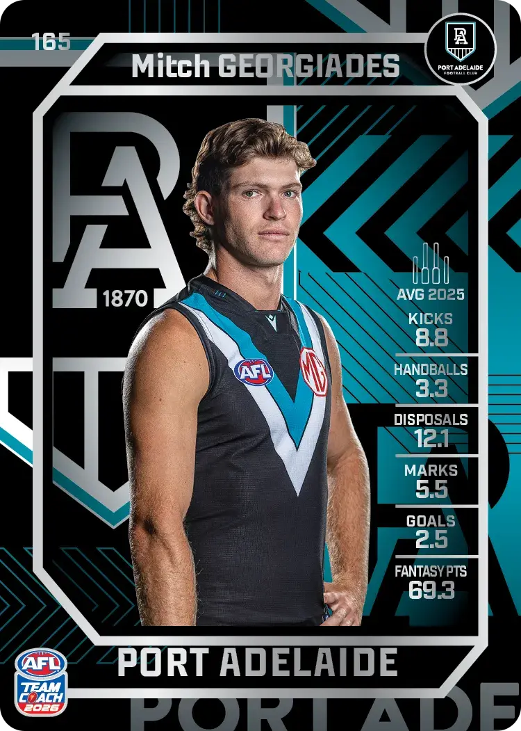 Teamcoach 2026 Base Silver Card #165 Mitch Georgiades - Port Adelaide