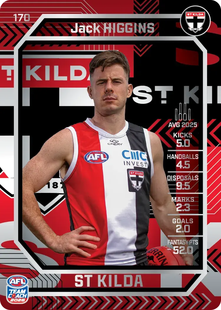 Teamcoach 2026 Base Silver Card #170 Jack Higgins - St Kilda