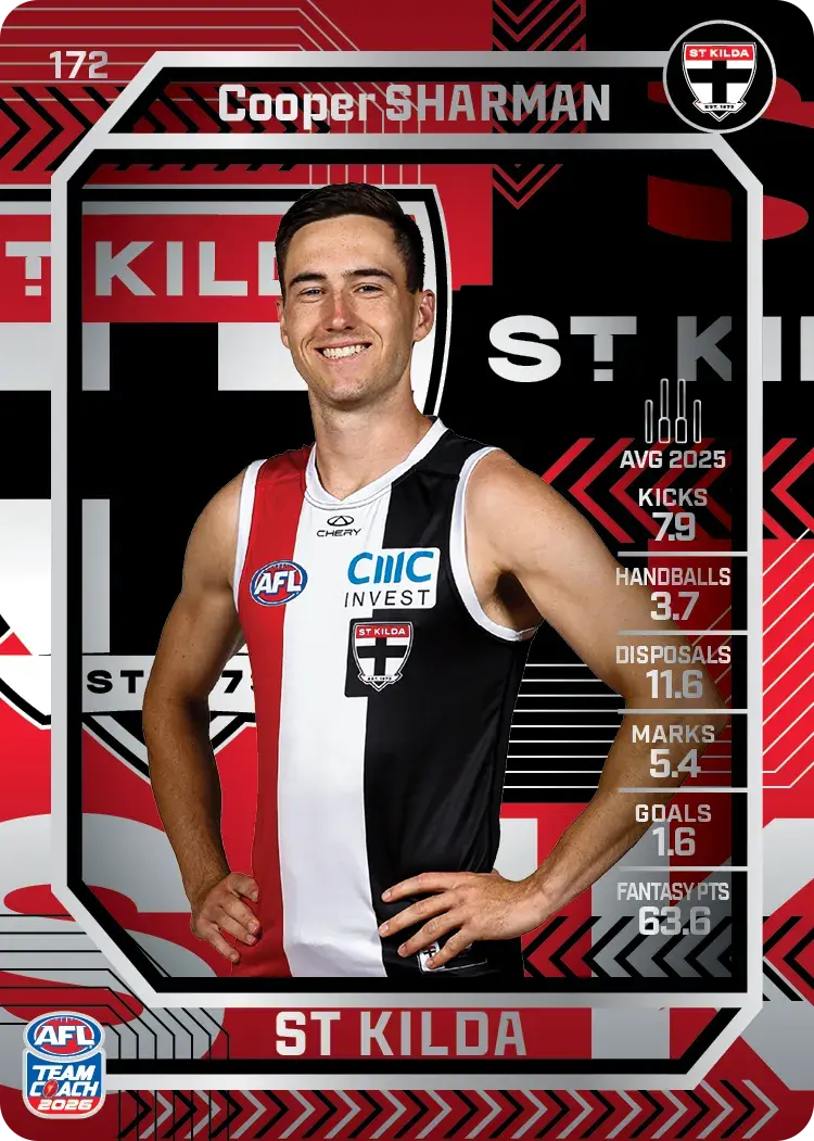 Teamcoach 2026 Base Silver Card #172 Cooper Sharman - St Kilda
