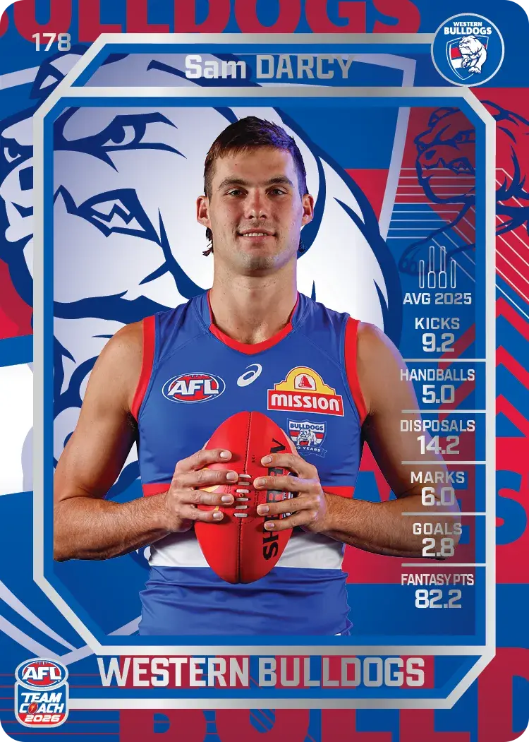 Teamcoach 2026 Base Silver Card #178 Sam Darcy - Western Bulldogs