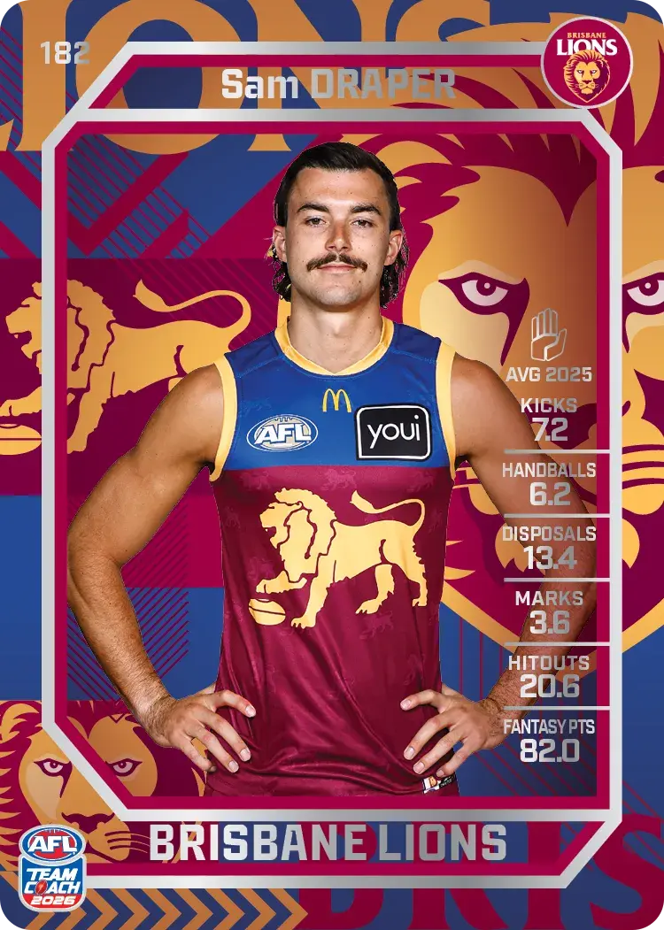 Teamcoach 2026 Base Silver Card #182 Sam Draper - Brisbane Lions
