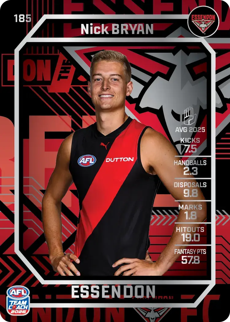 Teamcoach 2026 Base Silver Card #185 Nick Bryan - Essendon