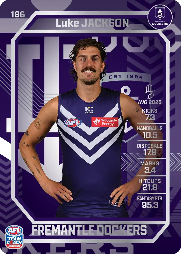 Teamcoach 2026 Base Silver Card #186 Luke Jackson - Fremantle