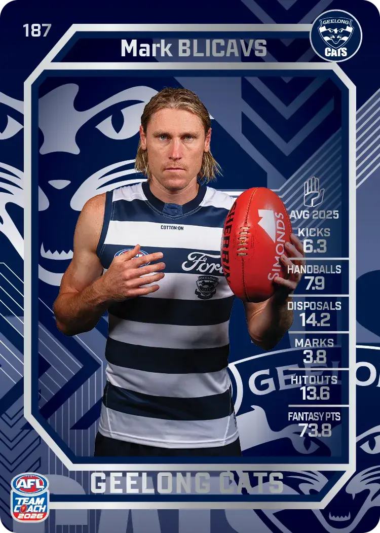 Teamcoach 2026 Base Silver Card #187 Mark Blicavs - Geelong