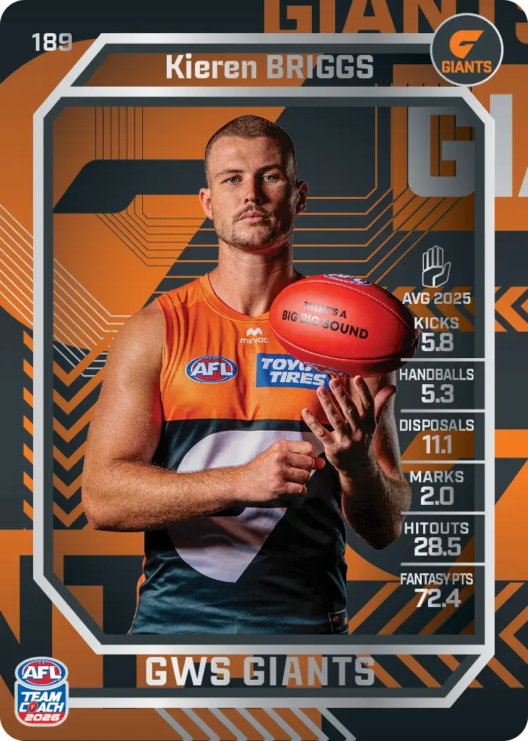 Teamcoach 2026 Base Silver Card #189 Kieren Briggs - GWS Giants