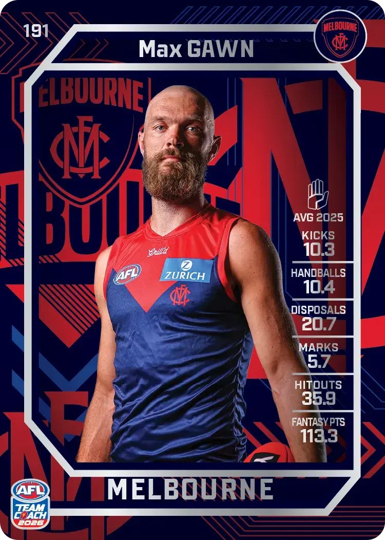 Teamcoach 2026 Base Silver Card #191 Max Gawn - Melbourne