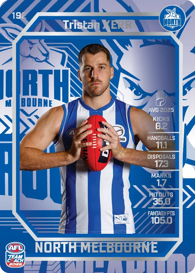Teamcoach 2026 Base Silver Card #192 Tristan Xerri - North Melbourne
