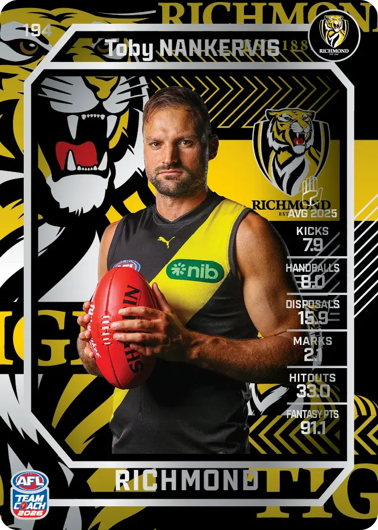 Teamcoach 2026 Base Silver Card #194 Toby Nankervis - Richmond