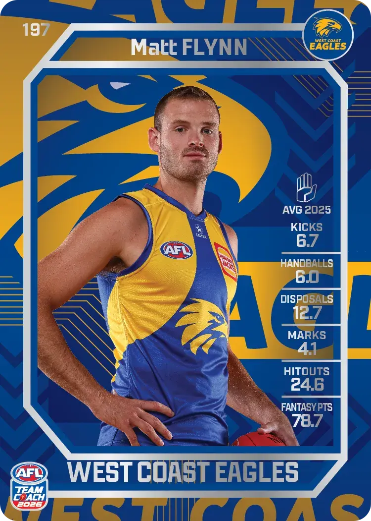 Teamcoach 2026 Base Silver Card #197 Matt Flynn - West Coast Eagles