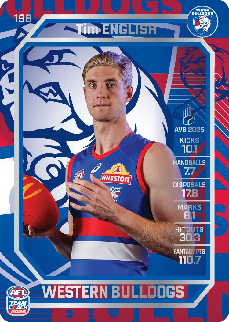 Teamcoach 2026 Base Silver Card #198 Tim English - Western Bulldogs