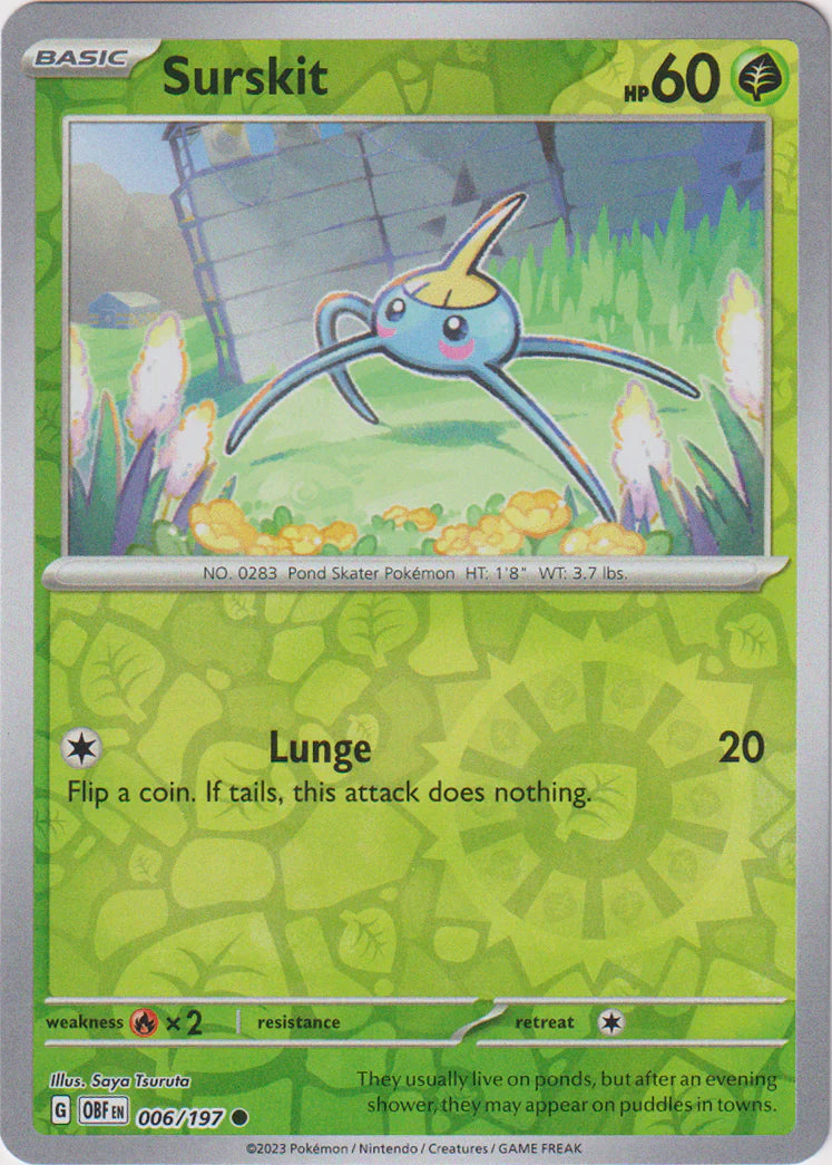 Pokemon TCG -Obsidian Flames -#6 -Surskit -Common -Reverse Holo