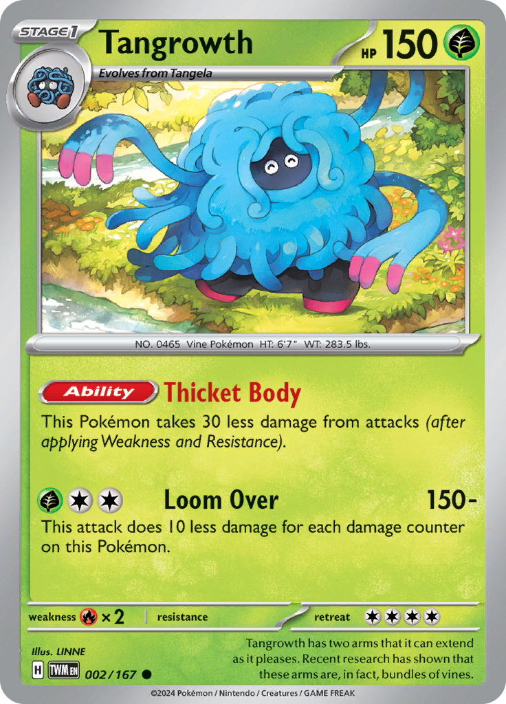 Pokemon TCG Scarlet & Violet expansion Twilight Masquerades. Tangrowth common card.