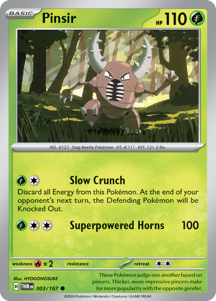 Pokemon TCG Scarlet & Violet expansion Twilight Masquerades. Pinsir common card.