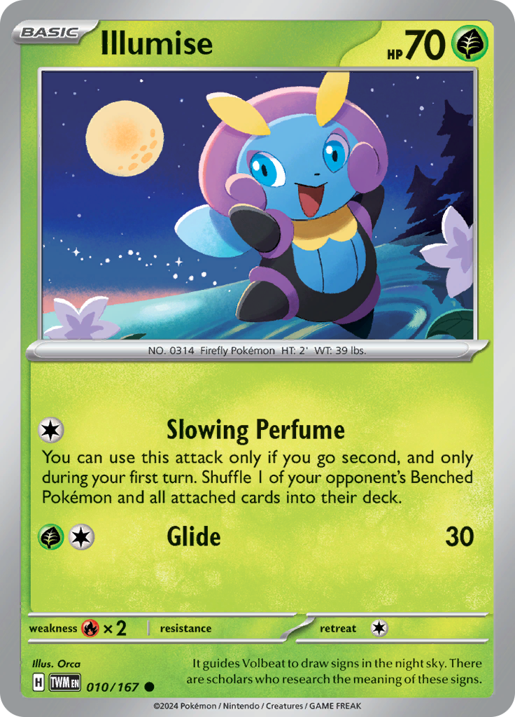 Pokemon TCG Scarlet & Violet expansion Twilight Masquerades. Illumise common card.