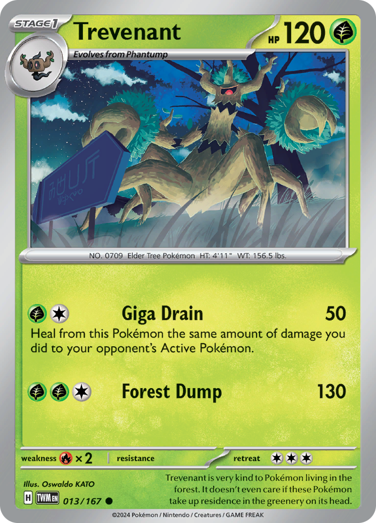 Pokemon TCG Scarlet & Violet expansion Twilight Masquerades. Trevenant common card.