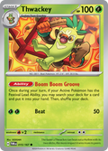 Pokemon TCG Scarlet & Violet expansion Twilight Masquerades. Thwackey common card.