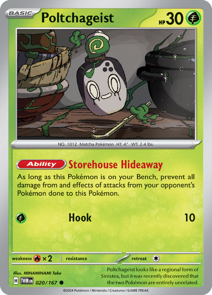Pokemon TCG Scarlet & Violet expansion Twilight Masquerades. Poltchageist common card.