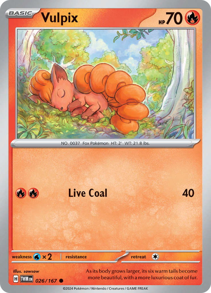 Pokemon TCG Scarlet & Violet expansion Twilight Masquerades. Vulpix common card.