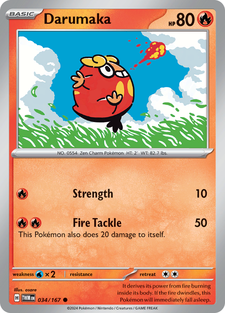Pokemon TCG Scarlet & Violet expansion Twilight Masquerades. Darumaka common card.