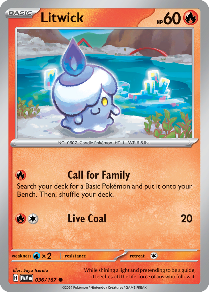 Pokemon TCG Scarlet & Violet expansion Twilight Masquerades. Litwick common card.