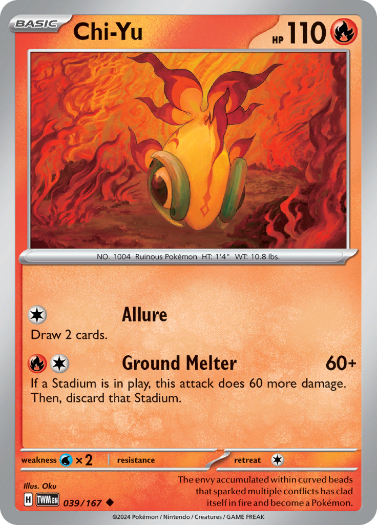 Pokemon TCG Scarlet & Violet expansion Twilight Masquerades. Chi-Yu uncommon card.