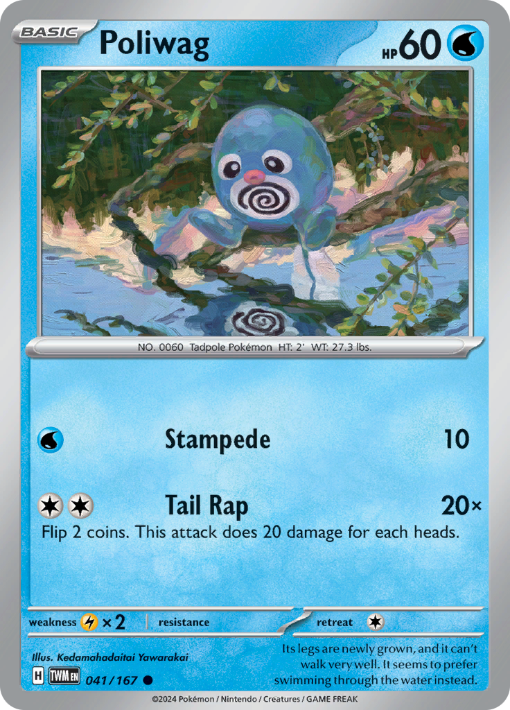 Pokemon TCG Scarlet & Violet expansion Twilight Masquerades. Poliwag common card.