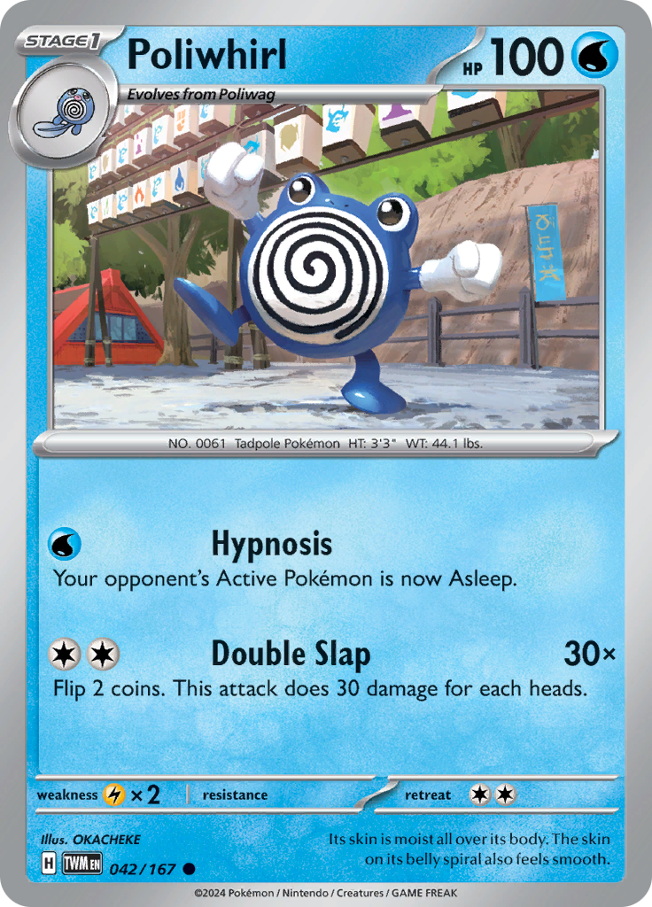 Pokemon TCG Scarlet & Violet expansion Twilight Masquerades. Poliwhirl common card.