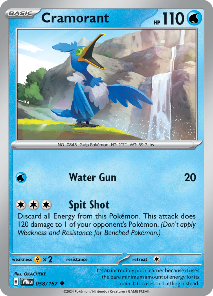Pokemon TCG Scarlet & Violet expansion Twilight Masquerades. Cramorant uncommon card.