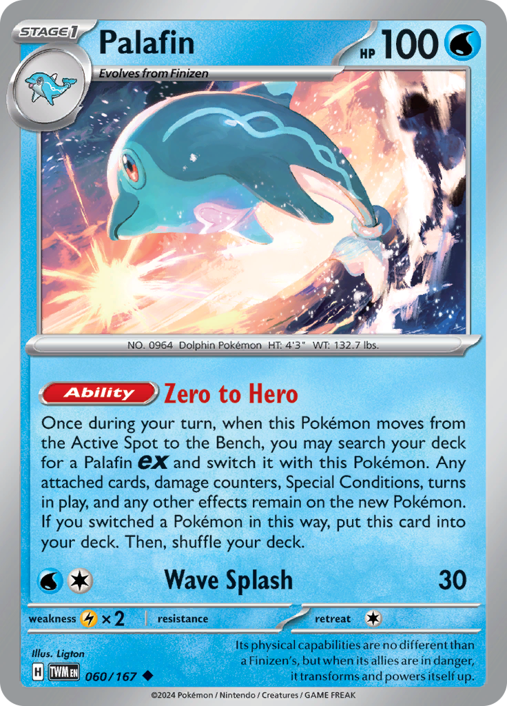 Pokemon TCG Scarlet & Violet expansion Twilight Masquerades. Palafin uncommon card.