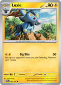 Pokemon TCG Scarlet & Violet expansion Twilight Masquerades. Luxio common card.