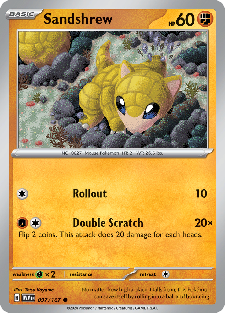 Pokemon TCG Scarlet & Violet expansion Twilight Masquerades. Sandshrew common card.