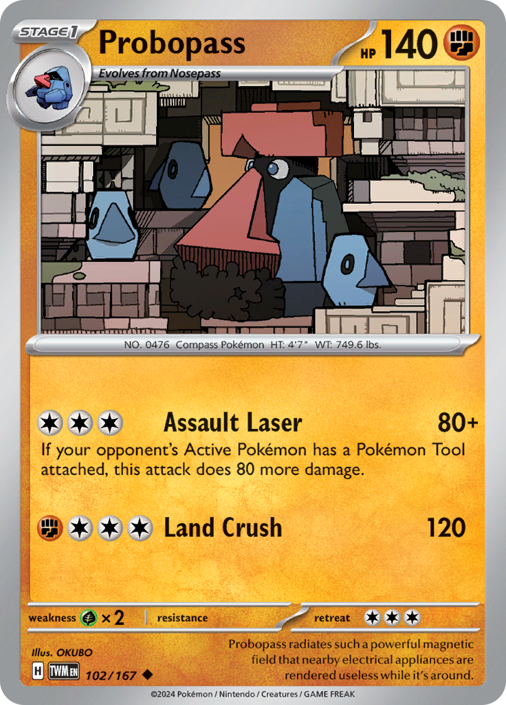 Pokemon TCG Scarlet & Violet expansion Twilight Masquerades. Probopass uncommon card.