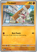 Pokemon TCG Scarlet & Violet expansion Twilight Masquerades. Timburr common card.